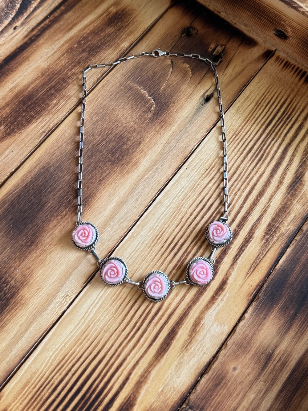 Sheila Tso Pink Conch Rose Choker Necklace